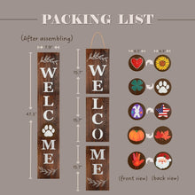 Load image into Gallery viewer, Charming 3.9ft Leaning Welcome Sign with 10 Seasonal Icons - Handmade Decor