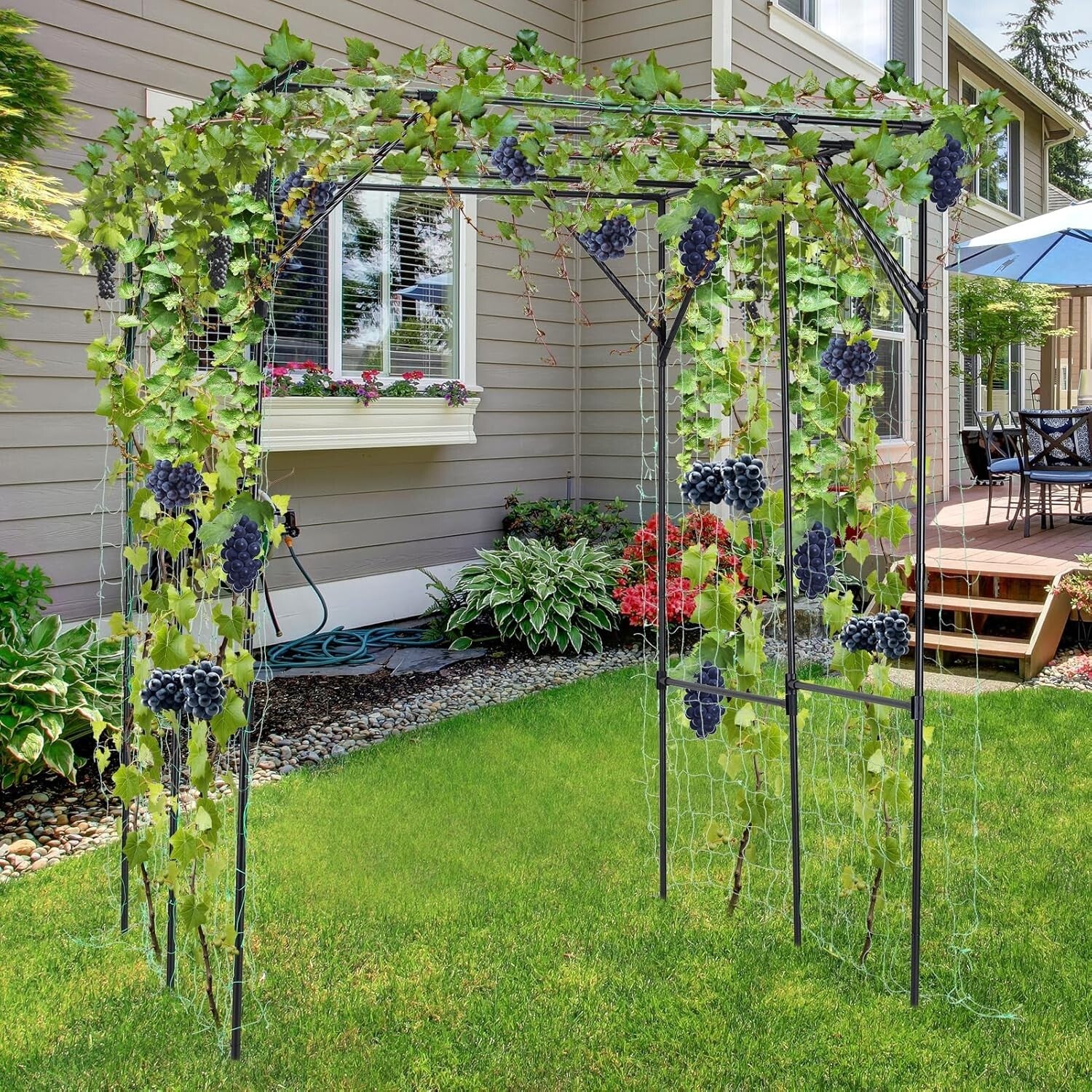 Durable Outdoor Garden Trellis - Black Pergola Frame for Climbing Plants