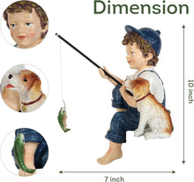 Load image into Gallery viewer, Endearing 10-Inch Fishing Boy &amp; Dog Resin Statue for Enhanced Garden Charm