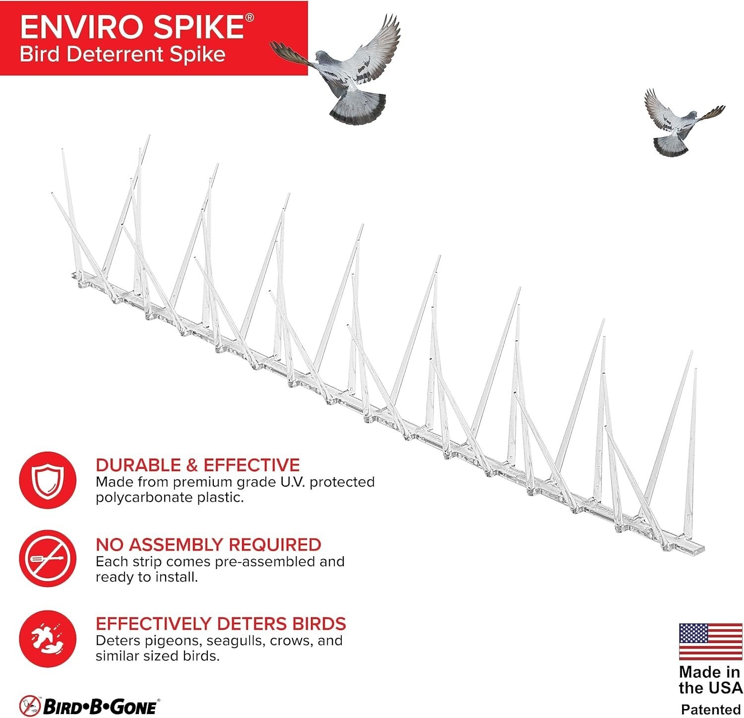 Clear 100ft EnviroSpike Bird Spikes - Durable Deterrent for Homes & Businesses