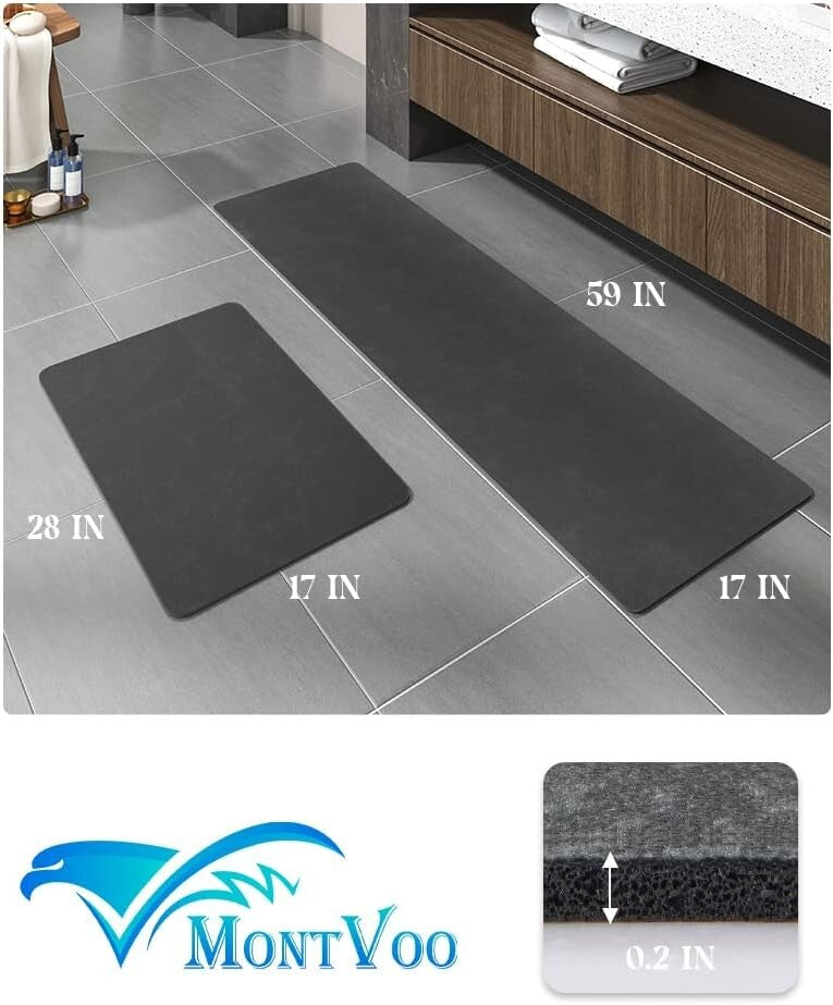 Elegant 2-Piece Dark Grey Bath Mat Set - Durable & Easy-Clean Floor Rugs