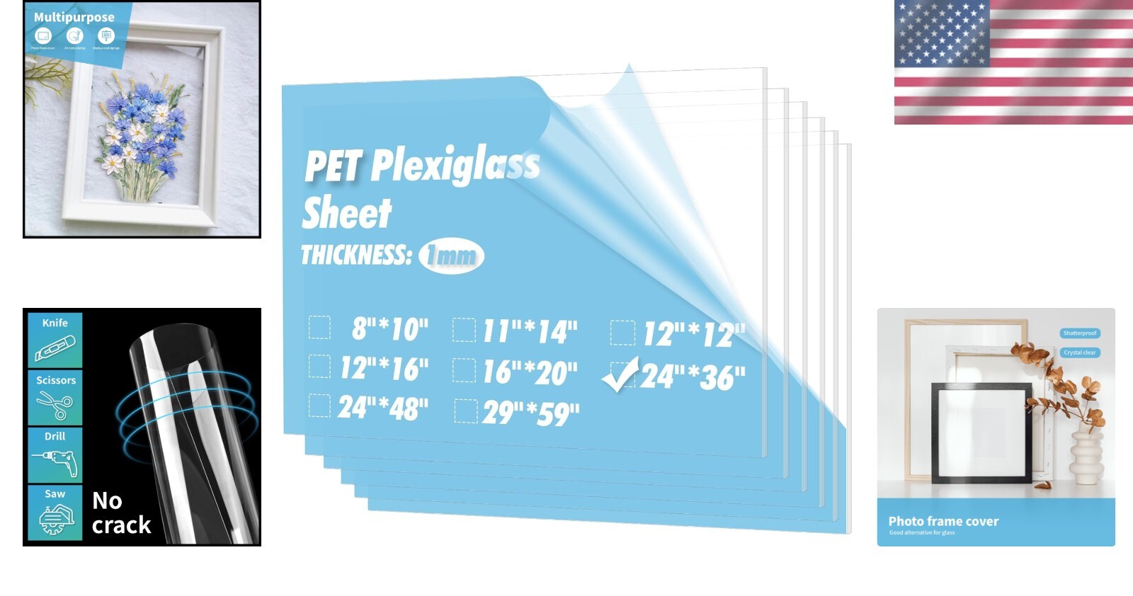 Versatile 5-Pack of 24"x36" Clear PET Sheets - Perfect for Signage & Frames