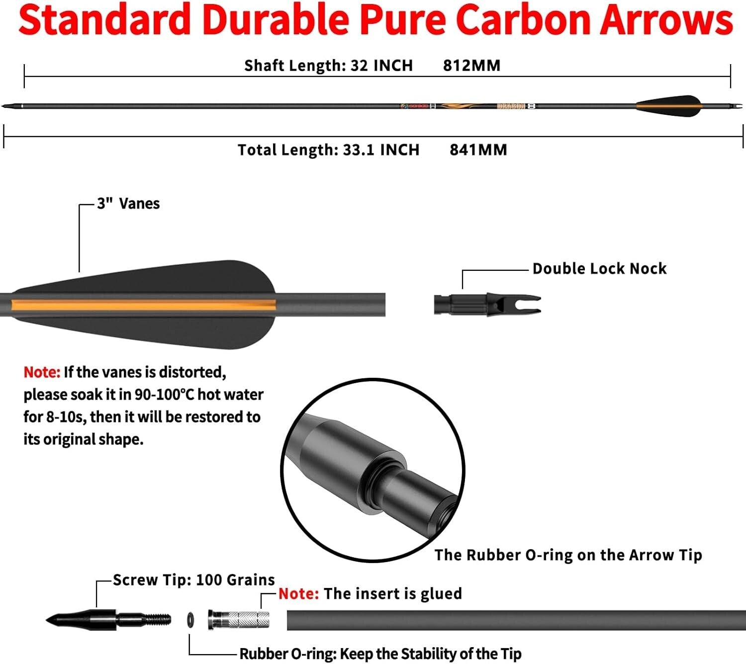 12PCS 100% Pure Carbon Arrows – Precision-Engineered for Consistent Performance
