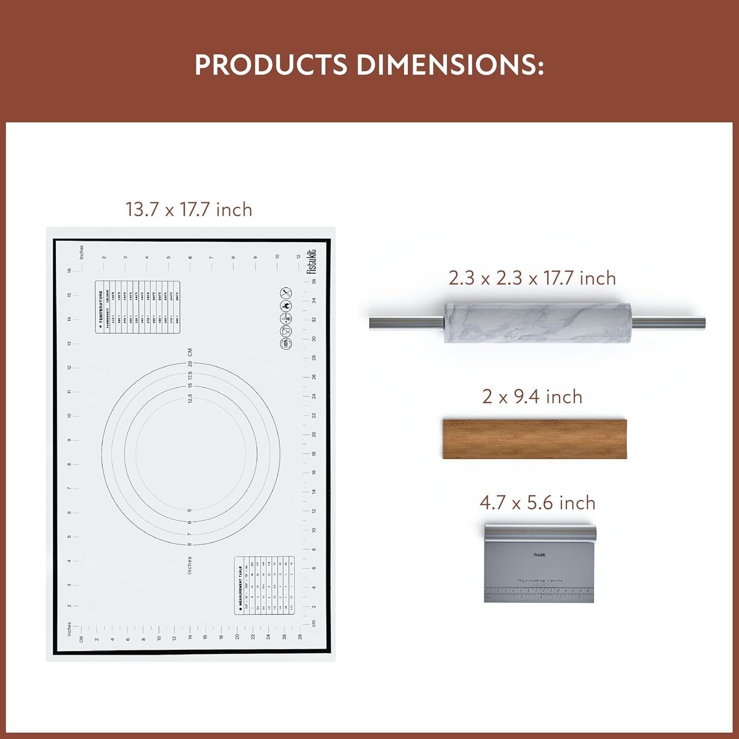 White Marble Rolling Pin Set with Stainless Steel Handles & Baking Accessories
