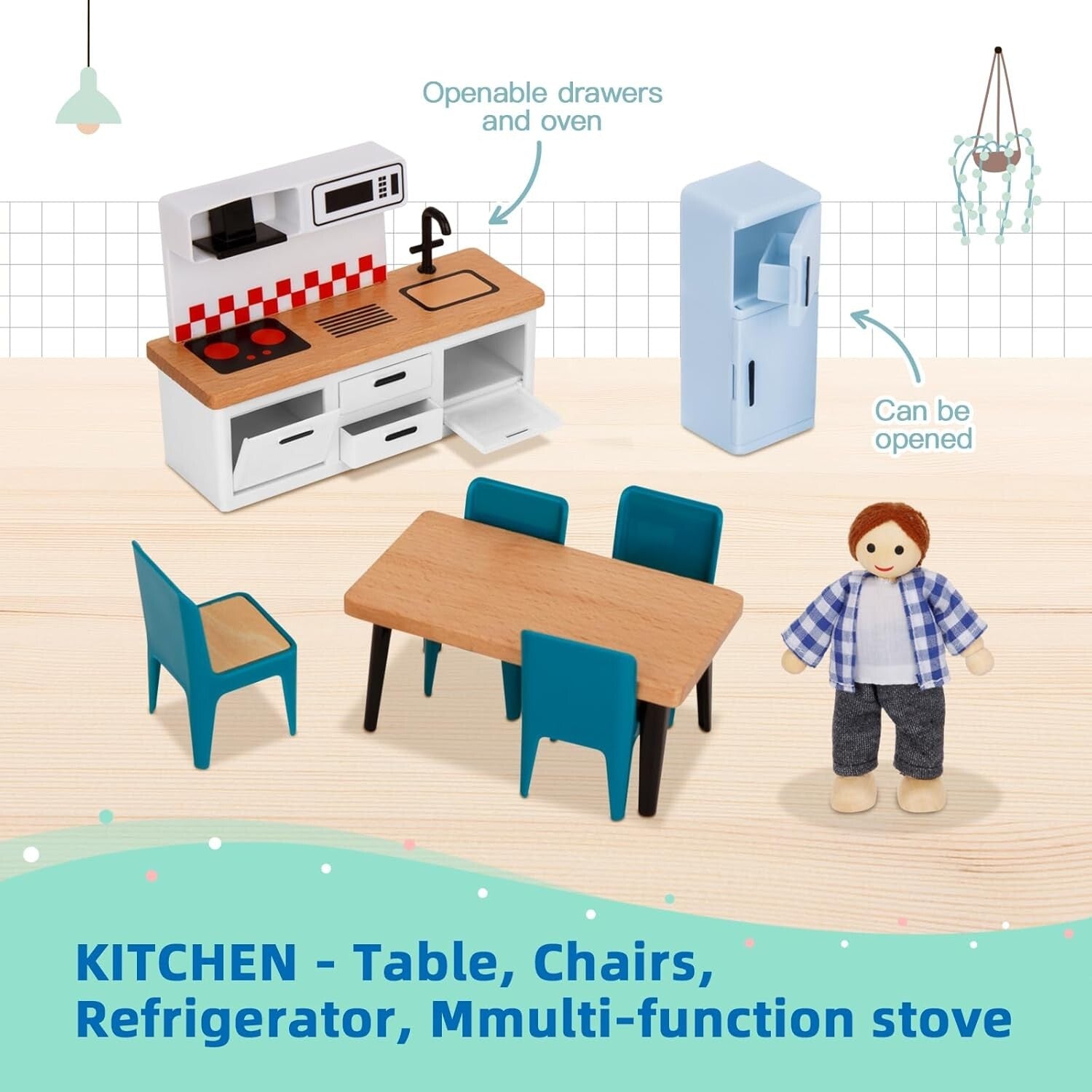 Complete Dollhouse Accessories with Family and Dog - Imaginative Play Set