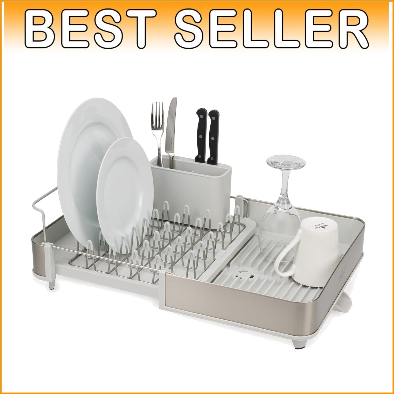 Durable Stainless Steel Drying Rack with Adjustable Tray and Cutlery Drainer