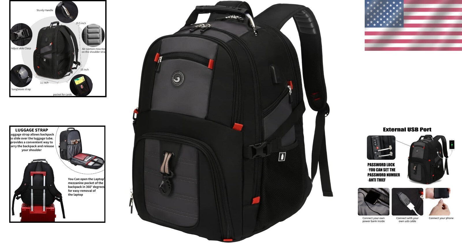 Extra Large 50L College & Business Backpack with USB Charging - Fits 17" Devices