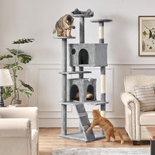 Load image into Gallery viewer, 80in Tall Multi-Level Cat Tree with Scratching Posts &amp; Double Caves - Light Gray