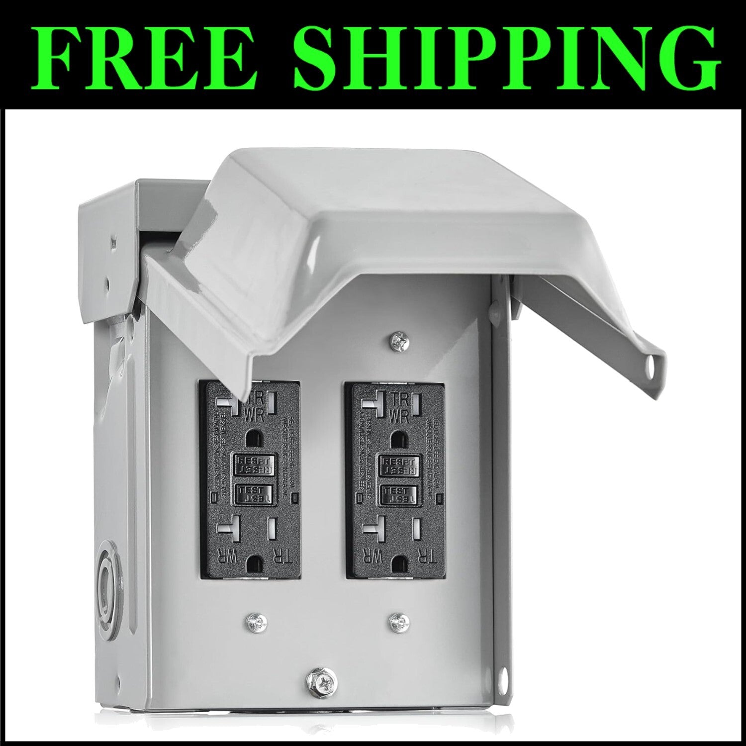 Dual 20 AMP GFCI Outdoor Outlet Box - Rainproof Steel Enclosure for Durability