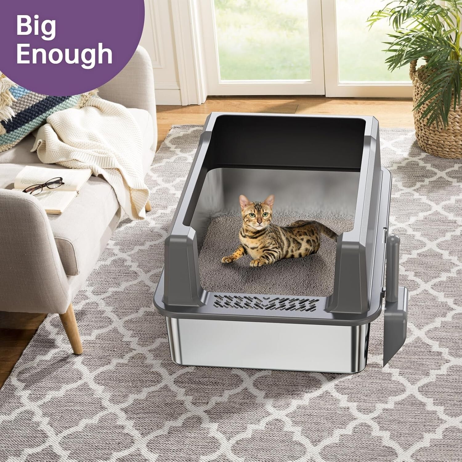 Extra Large Litter Box for Cats - Durable Stainless Steel with Anti-Leak Design