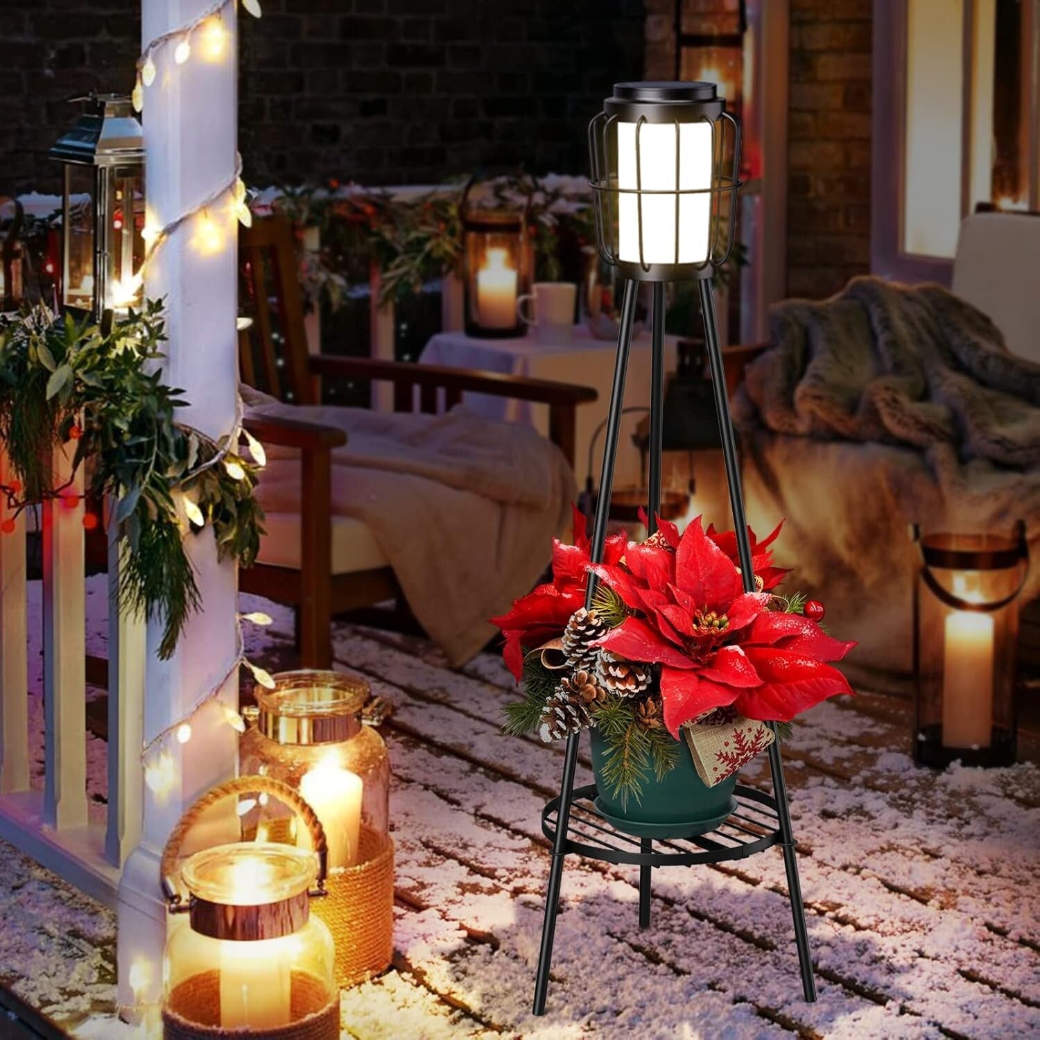 Art Deco Waterproof Solar Floor Lamps - 2 Pack with Touch Control & Metal Base