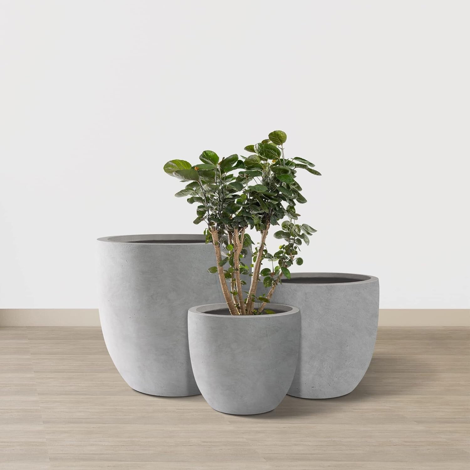Elegant 18", 14", 10" Round Concrete Planters with Drainage for Home & Patio