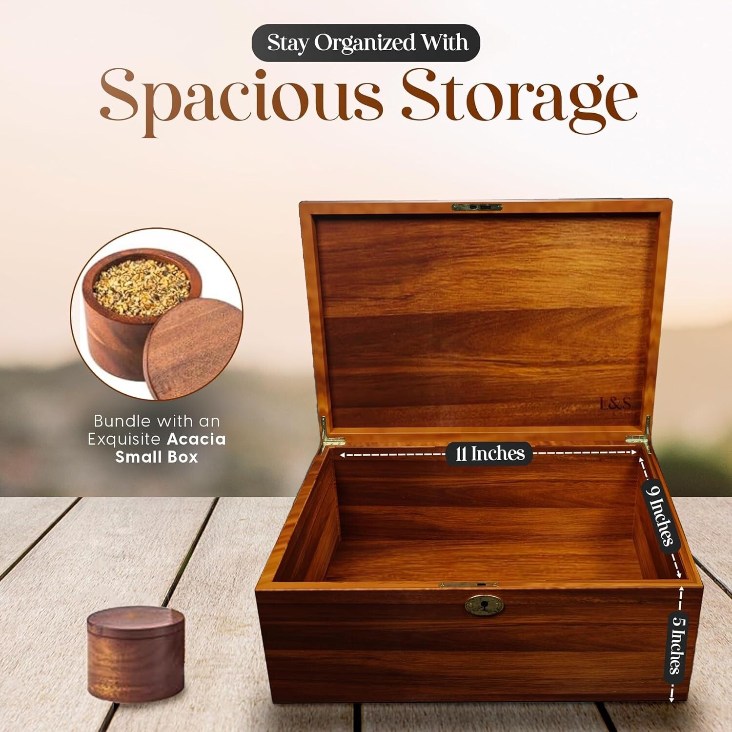 Decorative Lockable Memory Box - Solid Walnut Finish, 6L Storage Volume