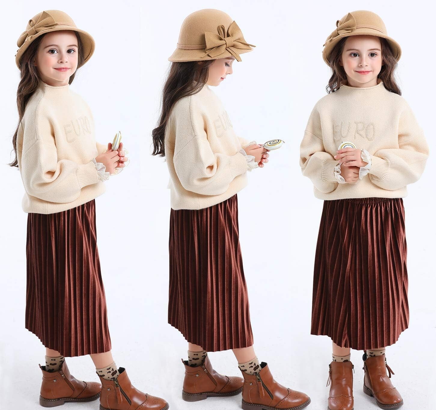 Adorable Girls 100% Wool Bucket Hat with Bowknot - Stylish Winter Fedora
