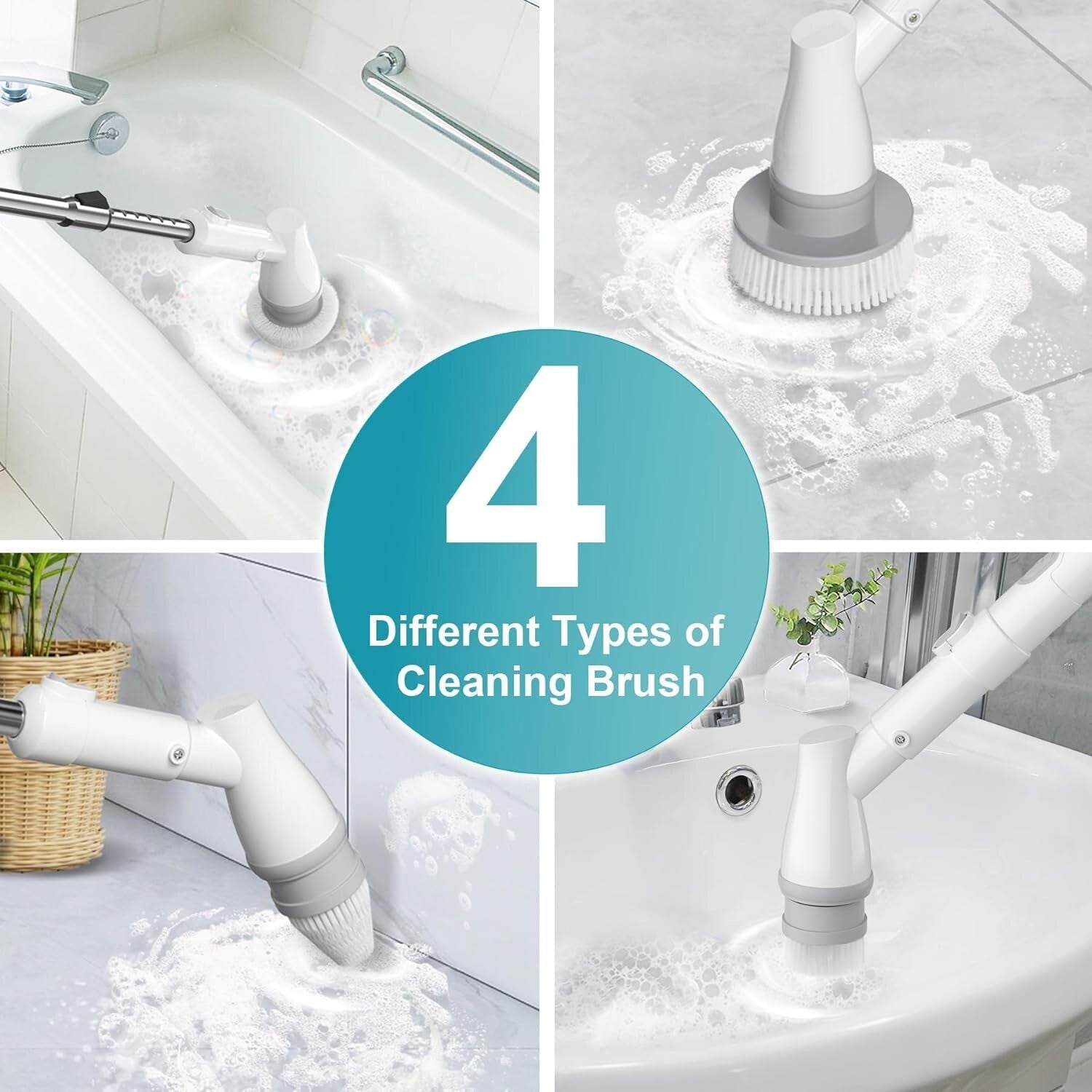 Waterproof Spin Scrubber with Extending Handle - Ideal for Bathroom Cleanings