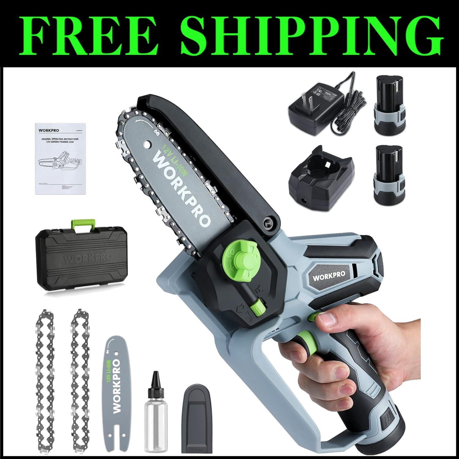 Lightweight Mini Chainsaw - 6.3" Cordless Electric Saw with 2 Lithium Batteries