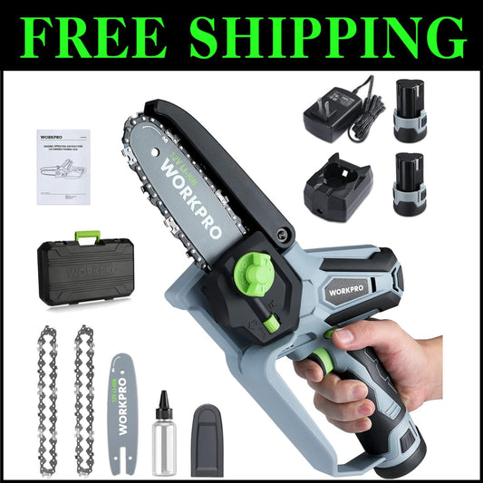 Lightweight Mini Chainsaw - 6.3" Cordless Electric Saw with 2 Lithium Batteries