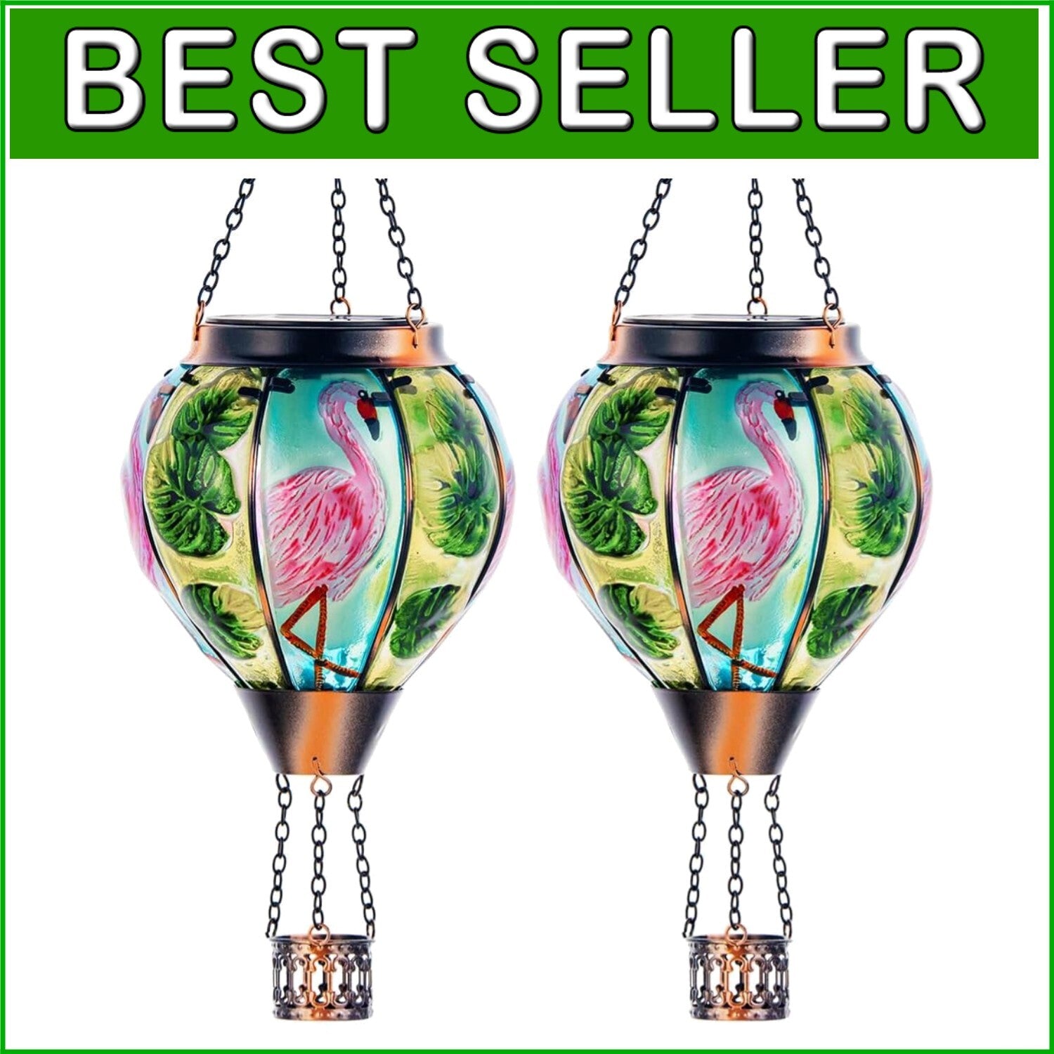 Flamingo Hot Air Balloon Solar Light with Flickering Flame - Outdoor Lantern