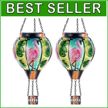 Load image into Gallery viewer, Flamingo Hot Air Balloon Solar Light with Flickering Flame - Outdoor Lantern