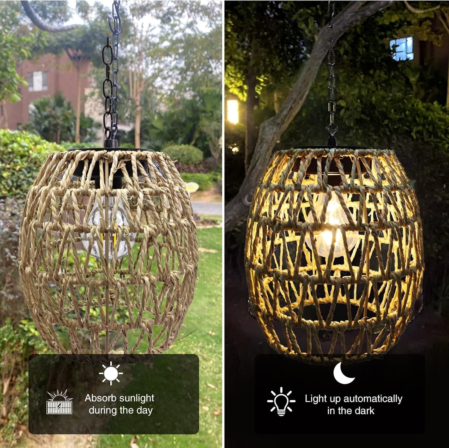 Charming Outdoor Solar Lantern - Woven Bamboo for Garden and Patio Lighting