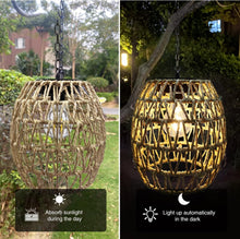 Load image into Gallery viewer, Charming Outdoor Solar Lantern - Woven Bamboo for Garden and Patio Lighting