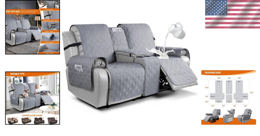 Slip-Resistant Two-Seater Recliner Cover with Console & Side Pockets - Easy Care