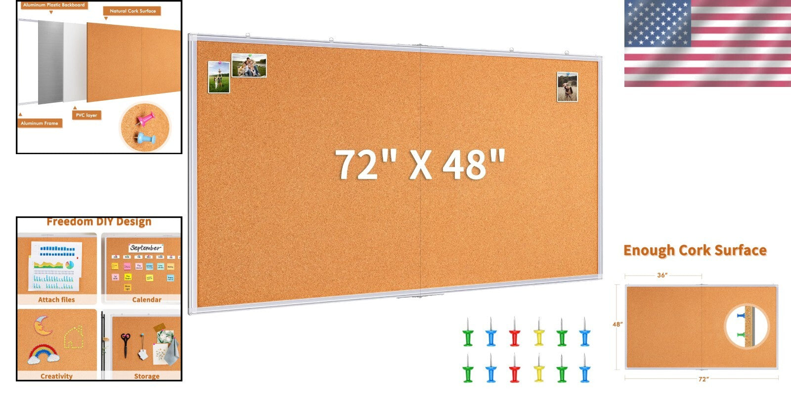 Large 72x48 in Aluminum Framed Cork Board - Foldable Office & Home Display