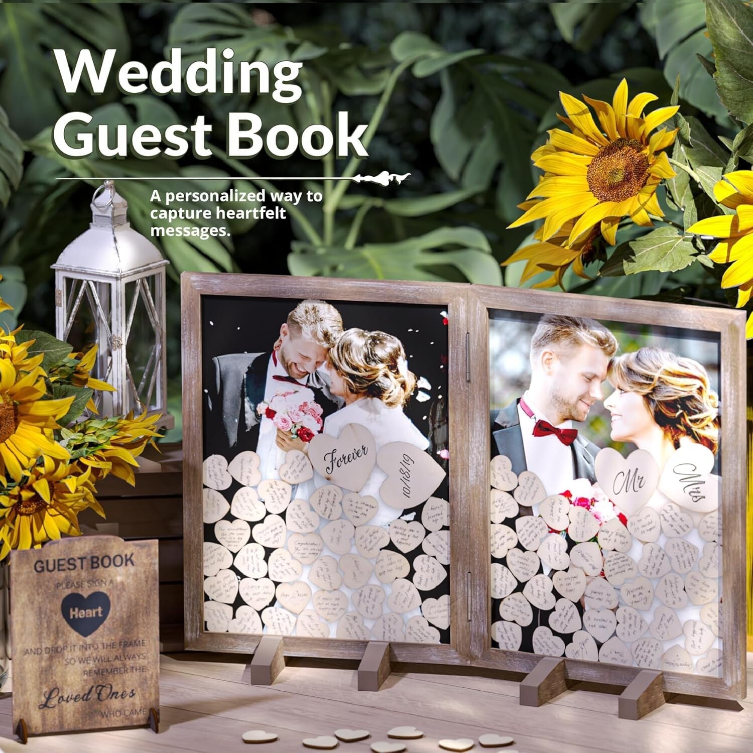 Customizable Rustic Heart Drop Box Guest Book for Wedding Receptions - 17x13in