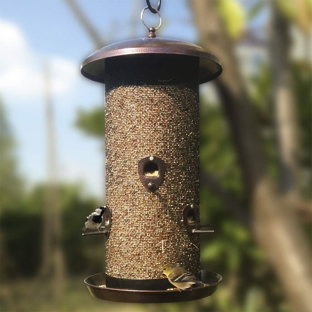 Heavy-Duty Metal Hopper Bird Feeder with Dual Seed Compartments and 10 Ports