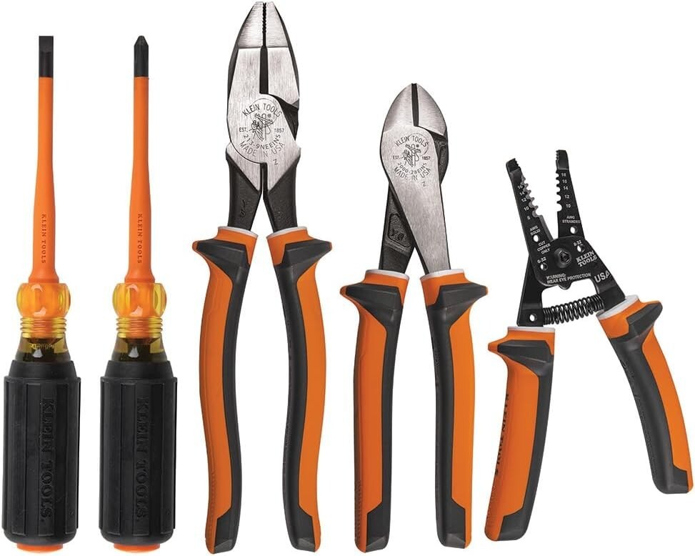 5-Piece 1000V Insulated Tool Kit with Pliers, Wire Stripper, and Screwdrivers