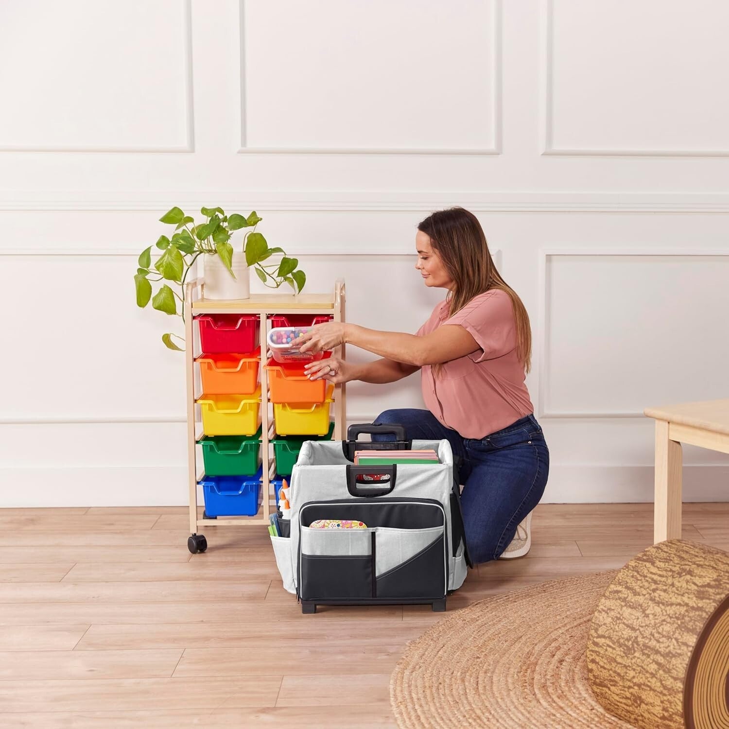 Durable Rolling Storage Cart with Saddlebag Organizer - Easy to Fold and Store