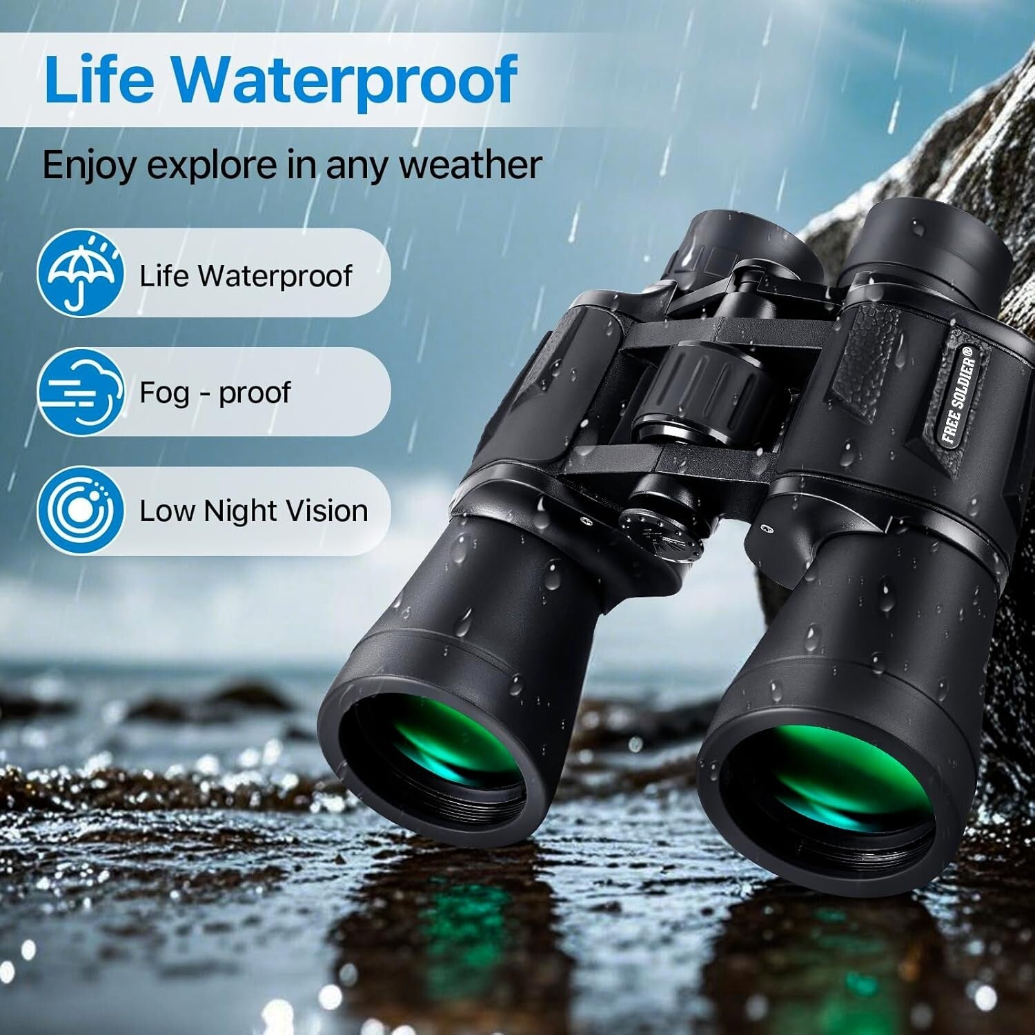 20x50 High Power Waterproof Binoculars with Smartphone Adapter for Bird Watching