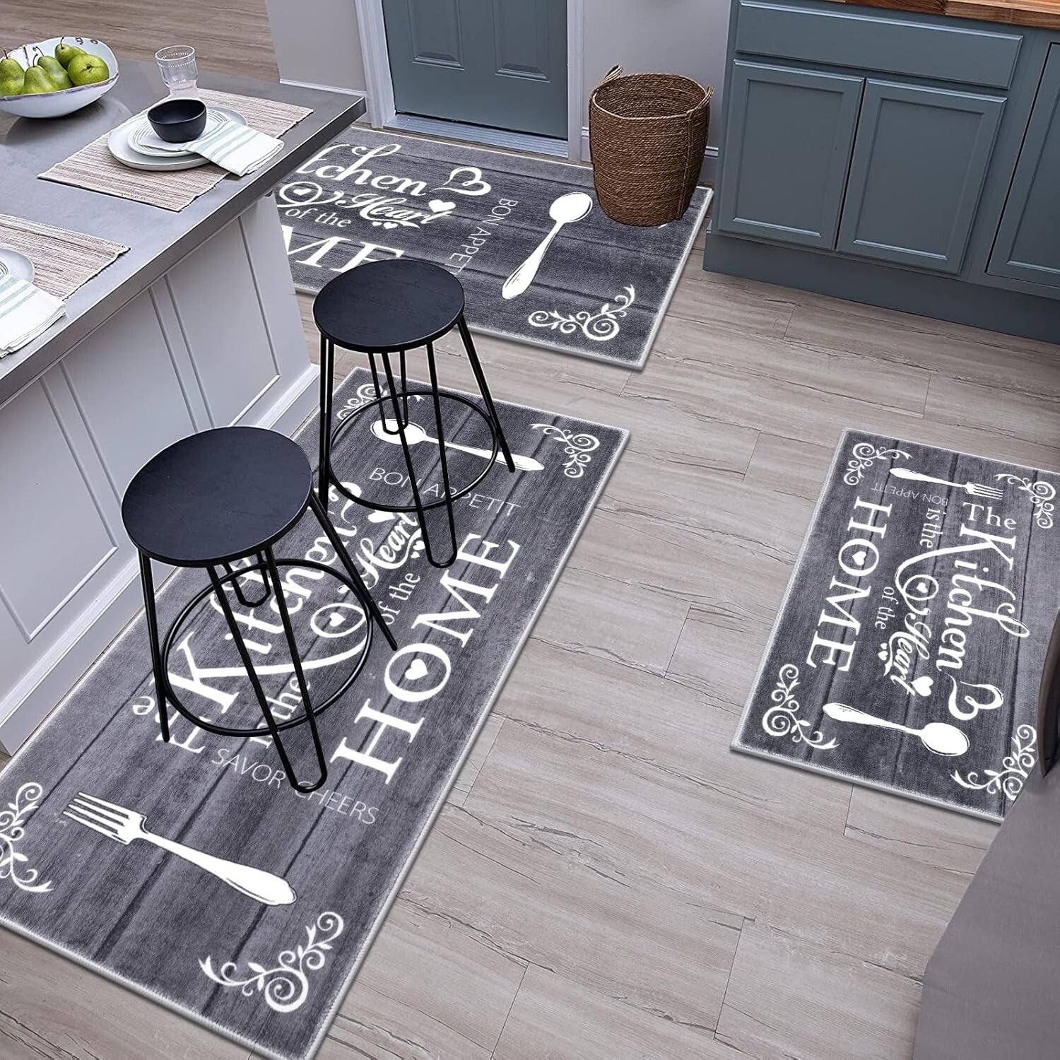 Elegant 3-Piece Boho Kitchen Rug Set - Machine Washable Non-Slip Mats