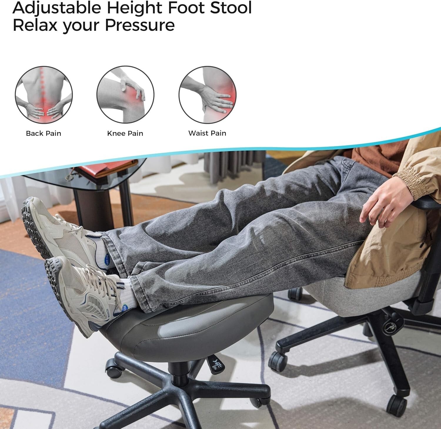 Luxury PU Leather Office Chair with Swivel Wheels & Height Adjustable Footrest