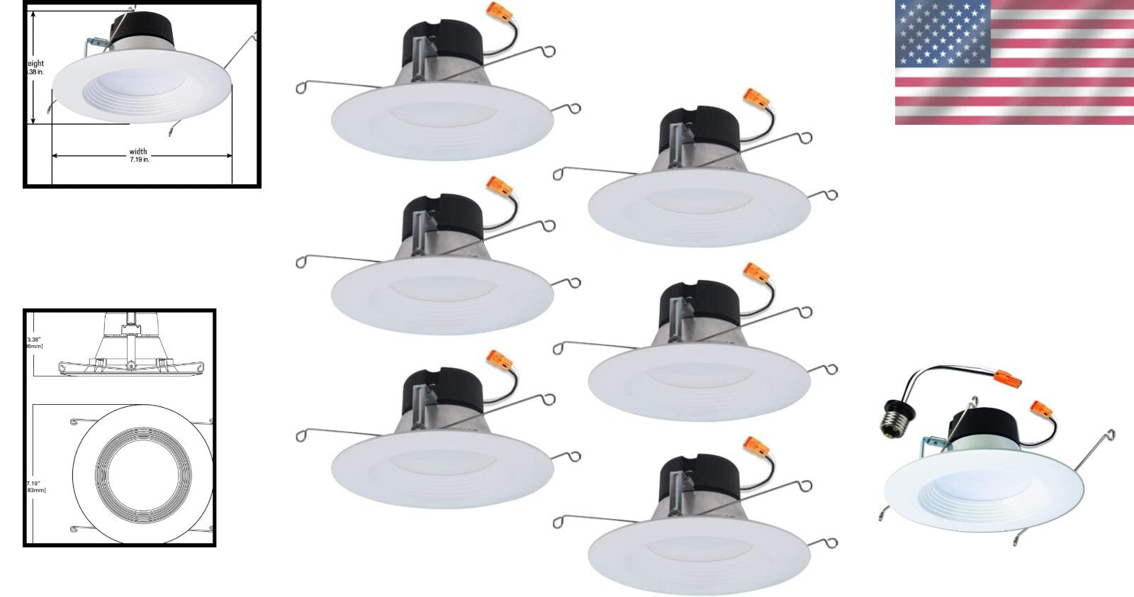 All-in-One 5/6 Inch Recessed LED Retrofit Can Lights - 3CCT, 6-Pack, Energy Star