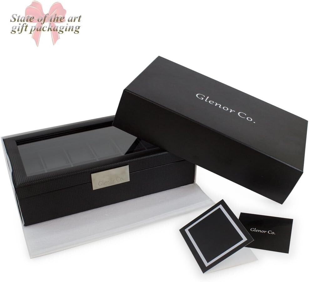 Stunning 6 Slot Men's Watch Organizer with Valet Drawer & Faux Leather Interior