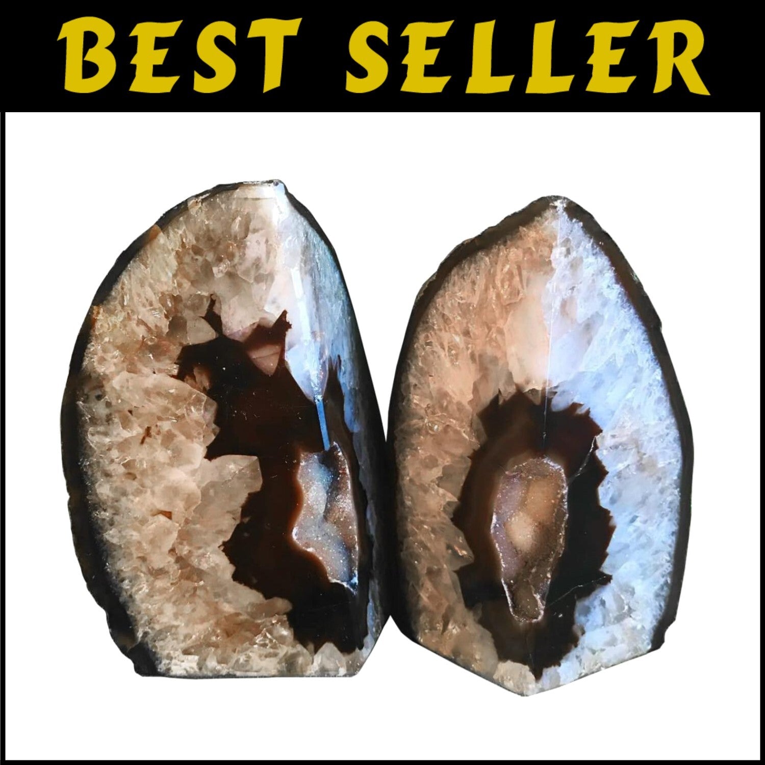 Elegant Heavy Duty Black Agate Bookends with Rubber Bumpers - Unique Decor