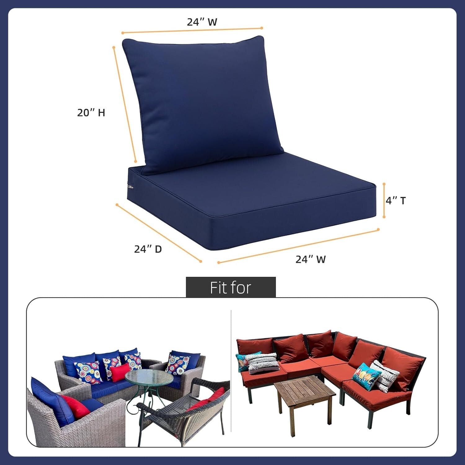 Elegant 24x24 Inch Outdoor Seat Cushion - Waterproof, Fade-Proof & Comfortable