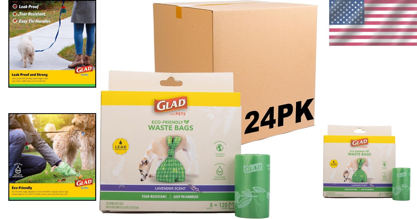 192 Rolls of Heavy Duty Lavender Scented Dog Poop Bags with Easy Tie Handles