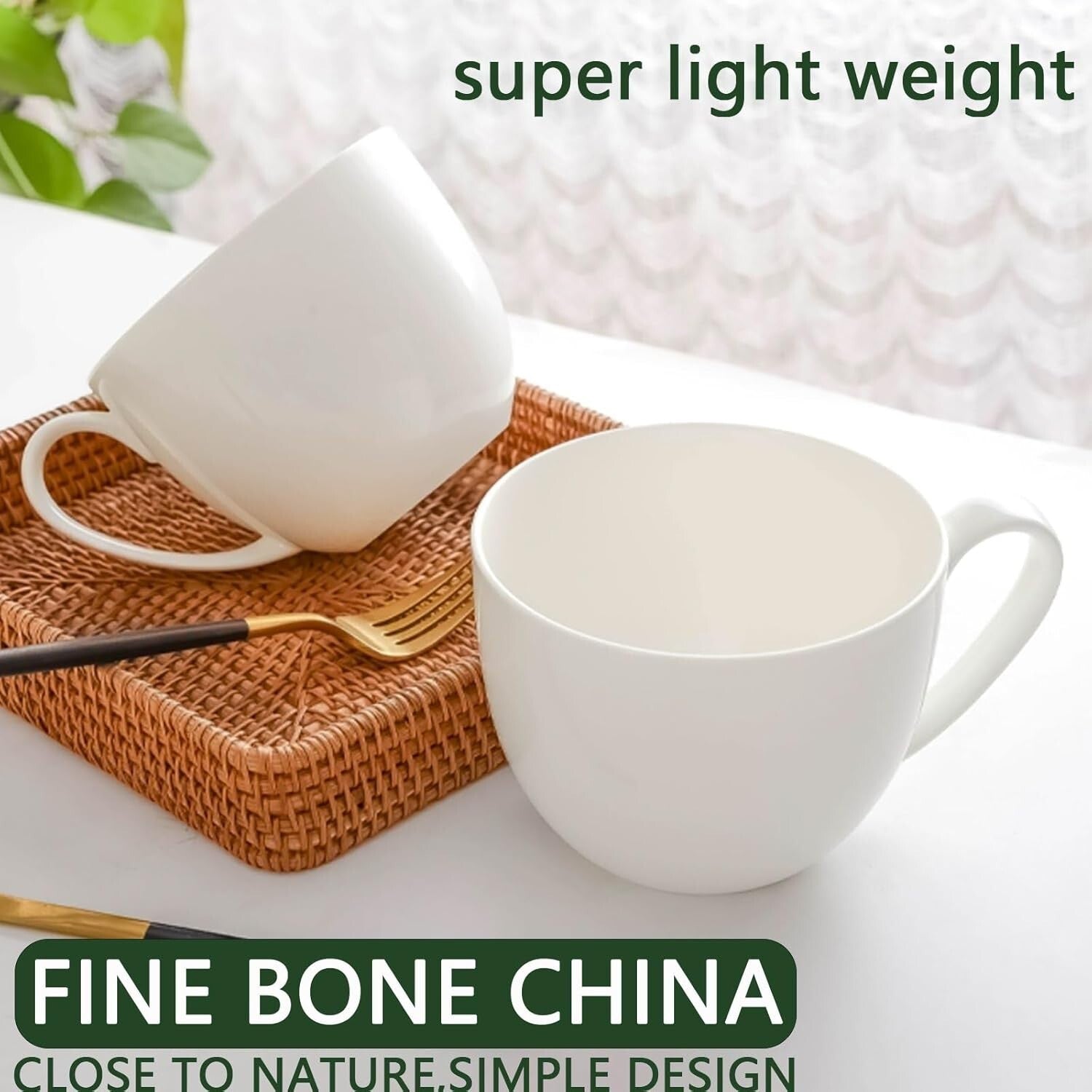 Versatile 4-Piece Bone China Cereal Mug Set - Ideal for Coffee & Snacks