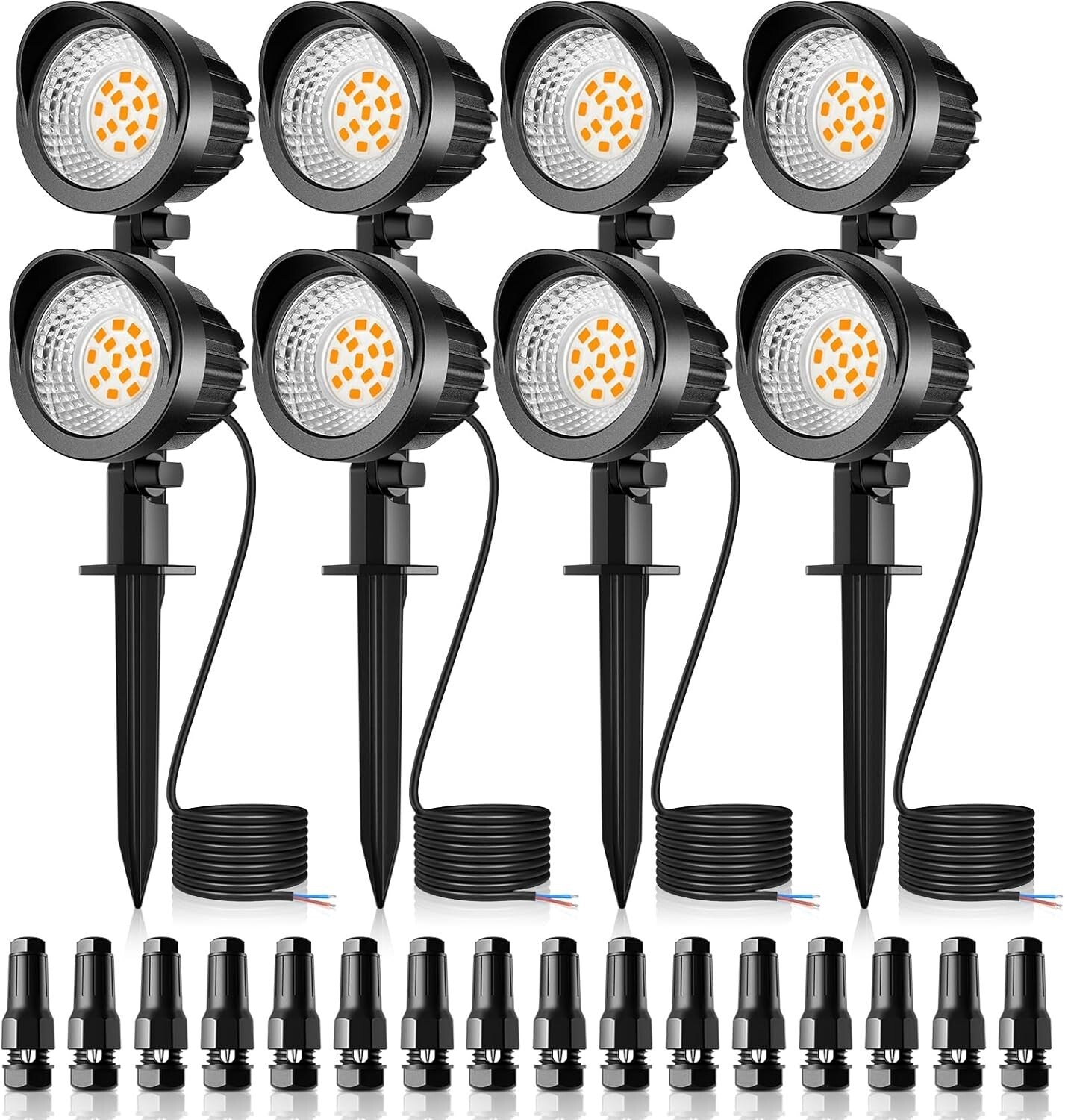 8-Pack Waterproof LED Landscape Lighting 7W 800lm Warm White Outdoor Spotlights