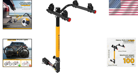 Foldable Hitch Mount Bike Rack for SUVs & Trucks - 100 lb Capacity, 2 Bikes