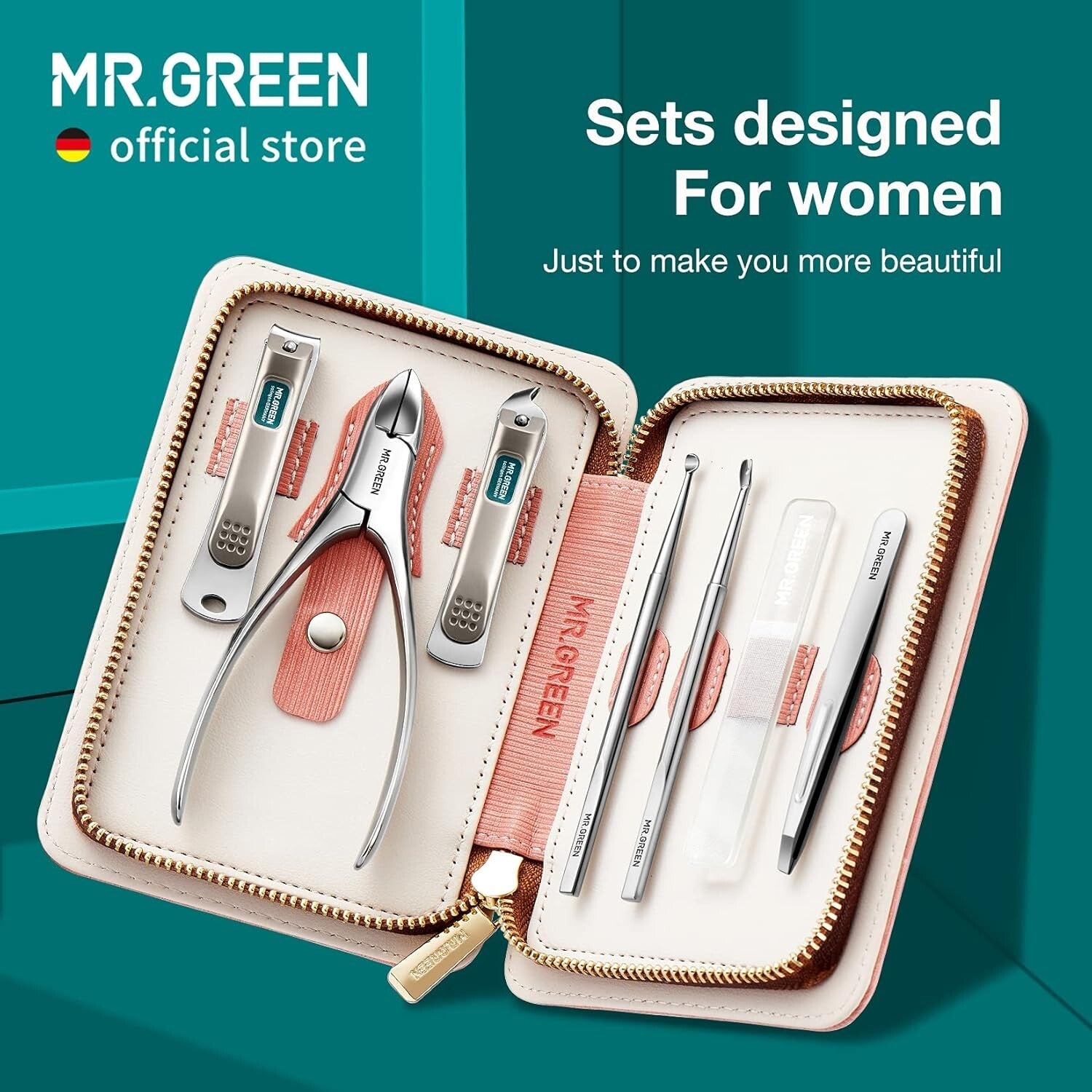 Compact Women's 7-in-1 Personal Care Manicure Kit with Stainless Steel Tools