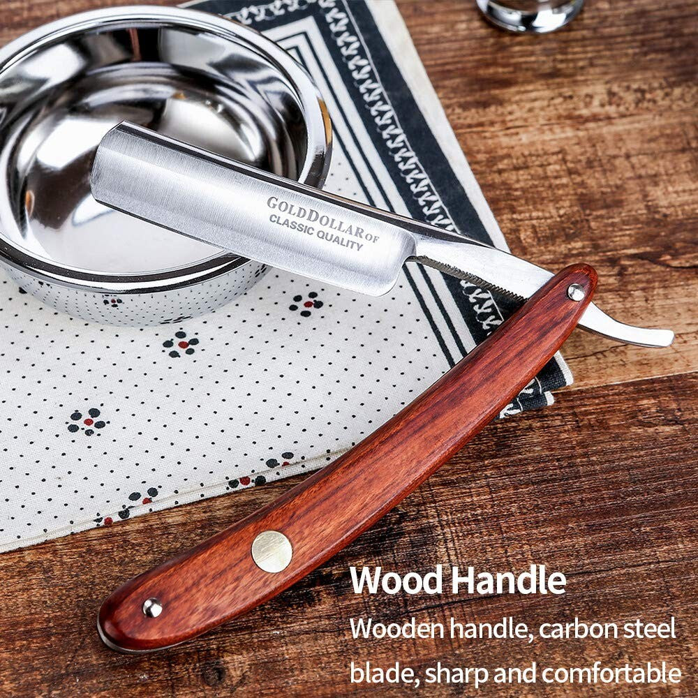 Elegant Retro Straight Razor with Wooden Handle - Complete Barber Shaving Set