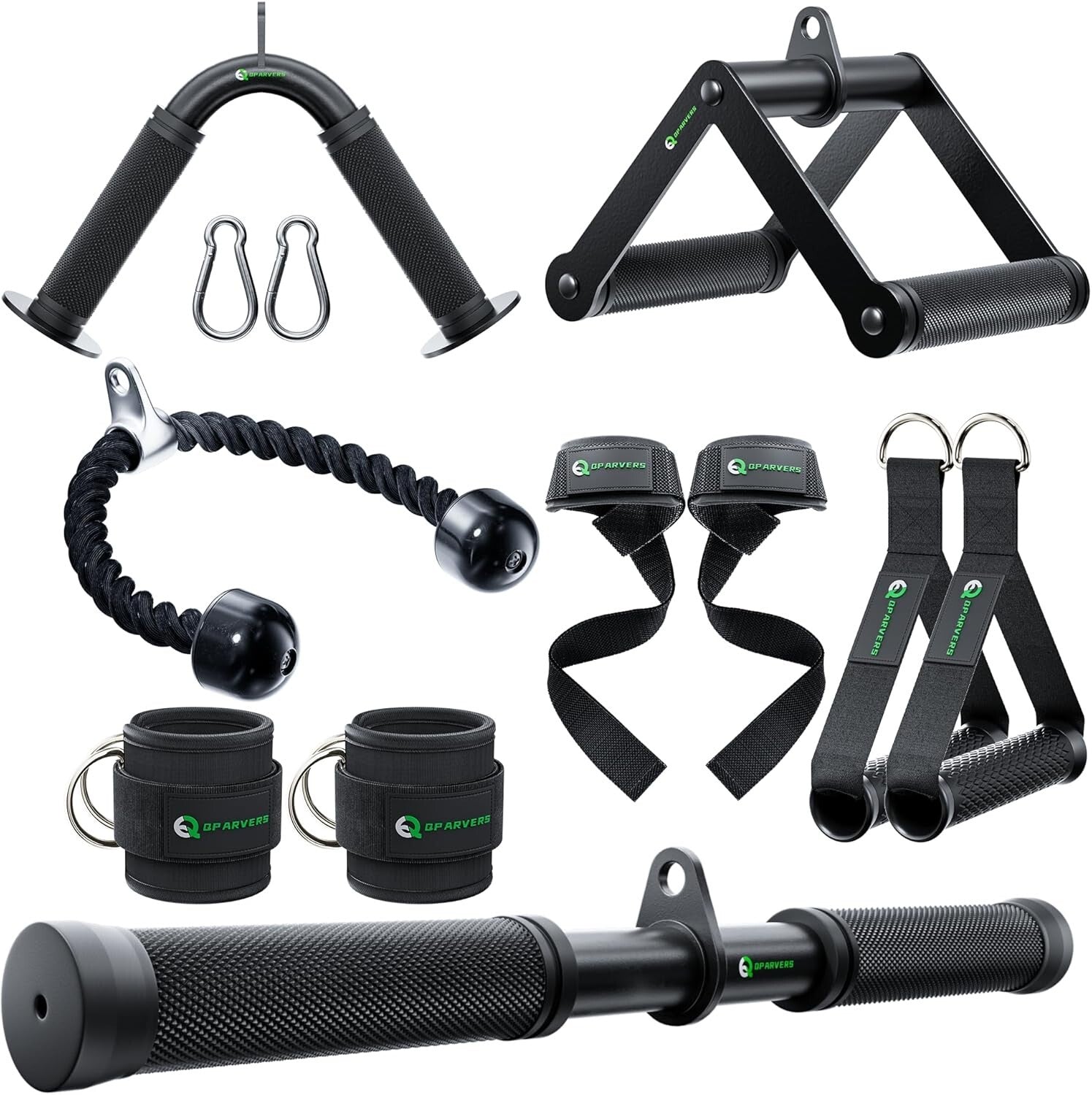 All-in-One Gym Cable Attachments: Tricep Rope, Handles & Wrist Straps Included