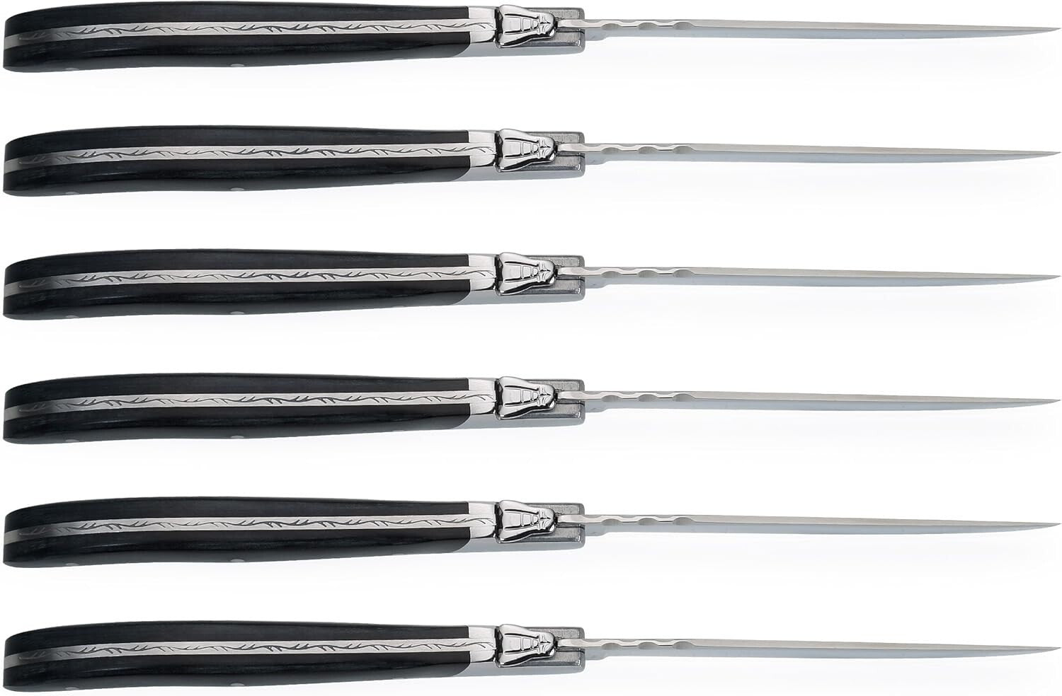 Premium Laguiole Steak Knife Set – 6 Stainless Steel Knives with Wood Finishes