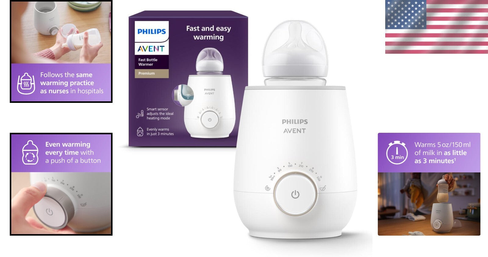 Compact Philips Bottle Warmer - Gentle Heating for Milk & Baby Food in Minutes