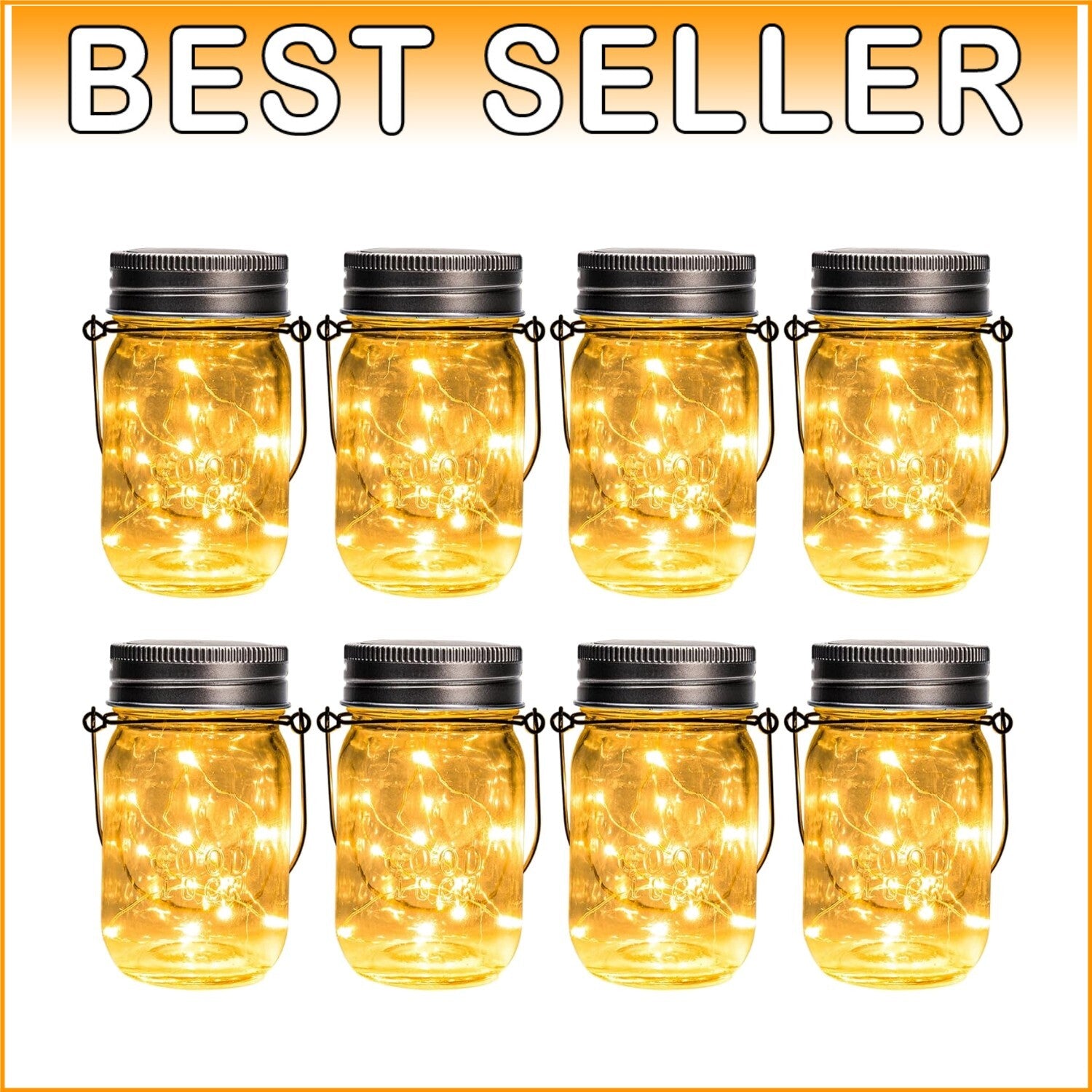 Durable Waterproof Solar Hanging Lights - 8-Pack Mason Jar LED Lanterns for Yard