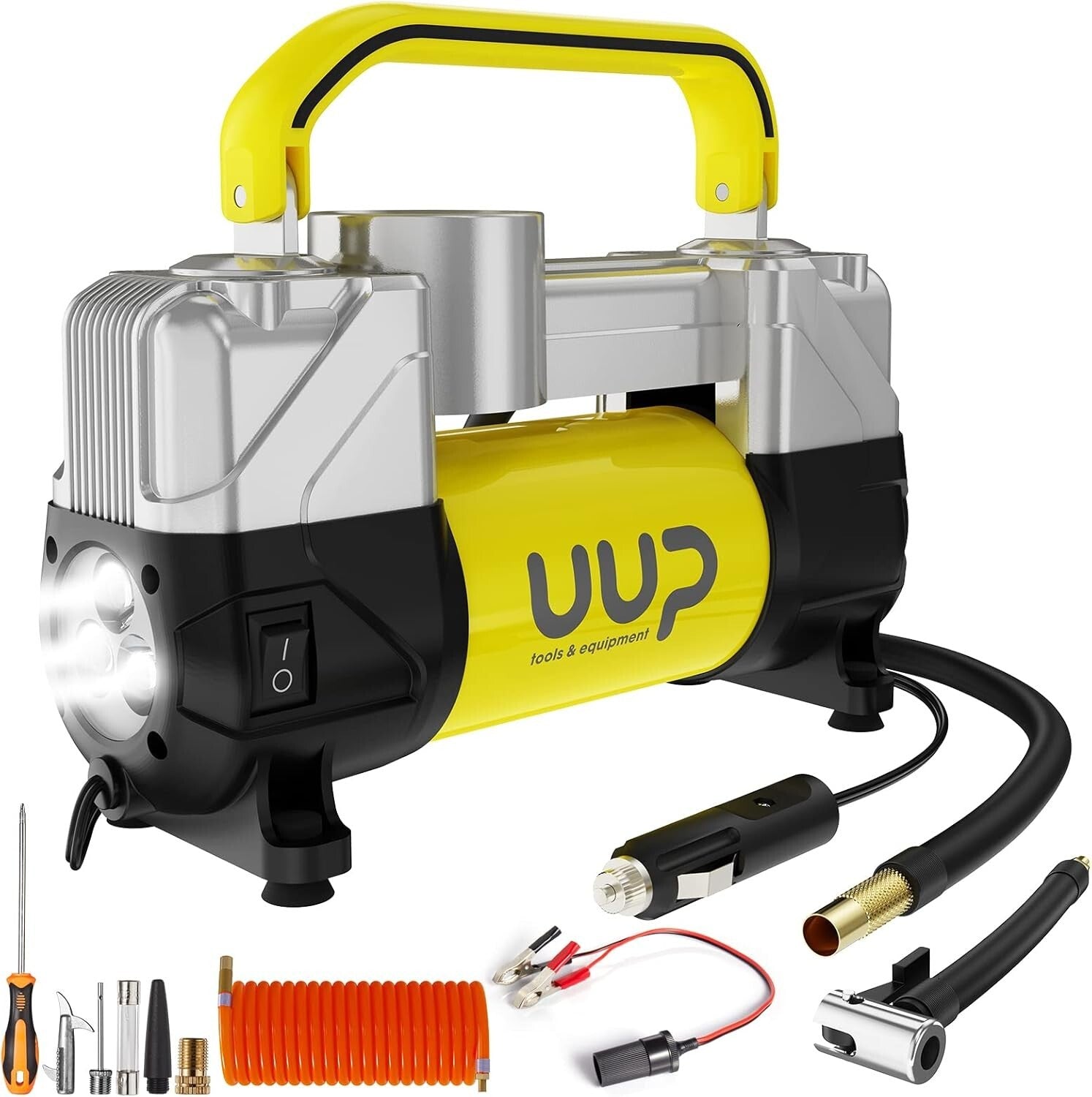 Portable 150 PSI Air Compressor with Nozzle Adapters & LED for Safe Travels