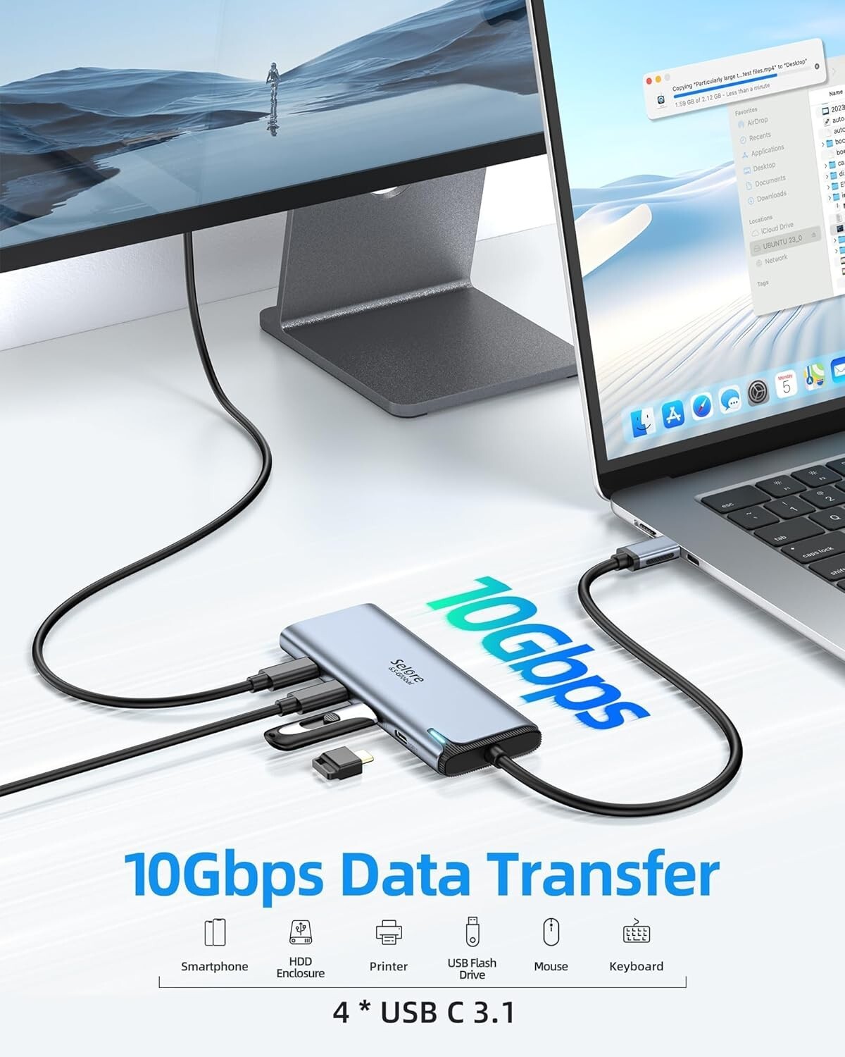 Advanced USB C Hub for Dual Monitors - 4K Video Output and High-Speed Charge